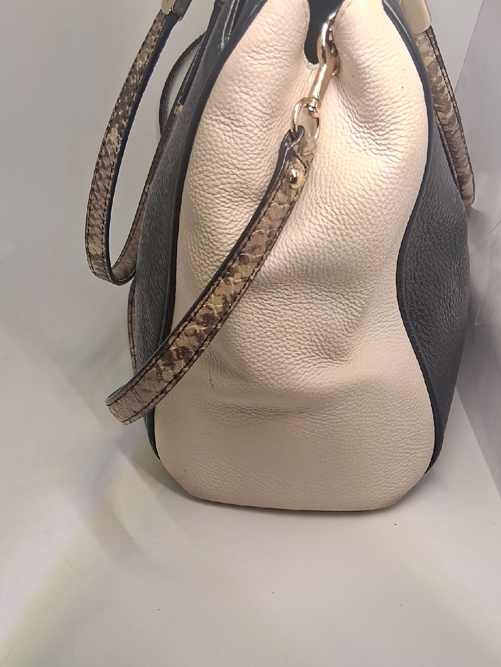 Coach Black & Cream Pebbled Leather Crossbody with Snake-Print Trim - Picture 6 of 10